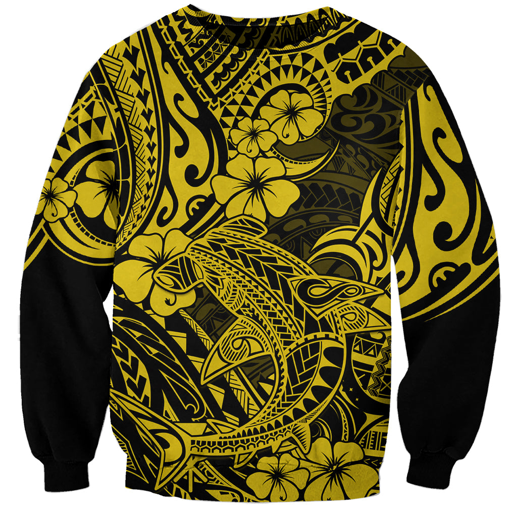 Hawaii Shark Sweatshirt Polynesian Pattern Yellow Version - Wonder Print Shop