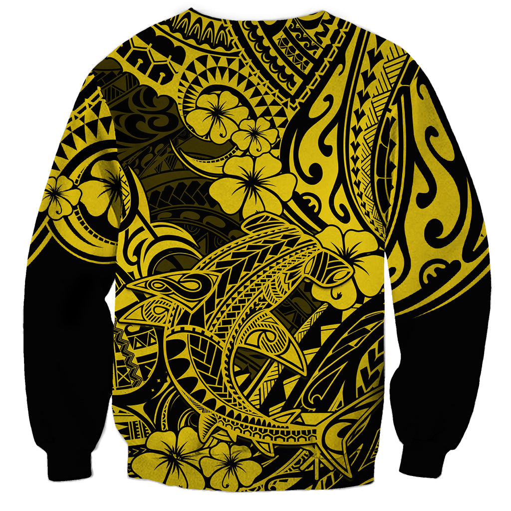 Hawaii Shark Sweatshirt Polynesian Pattern Yellow Version - Wonder Print Shop
