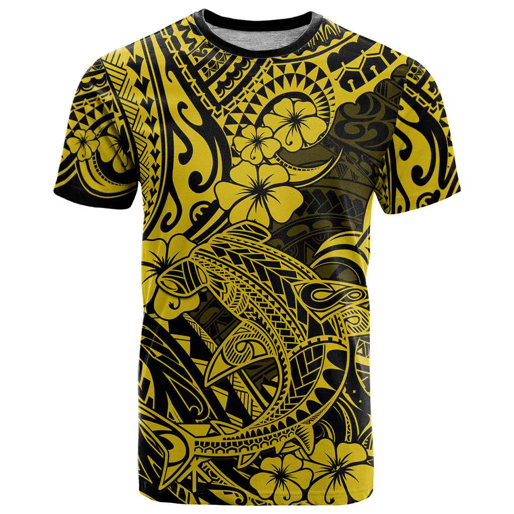 Hawaii Shark T Shirt Polynesian Pattern Yellow Version - Wonder Print Shop