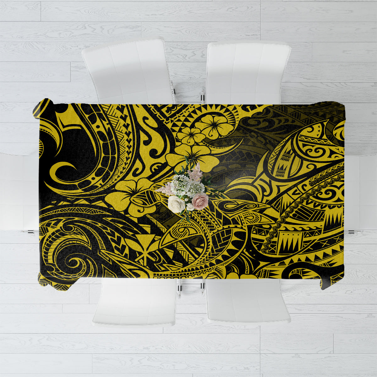 Hawaii Shark Tablecloth Polynesian Pattern Yellow Version - Wonder Print Shop