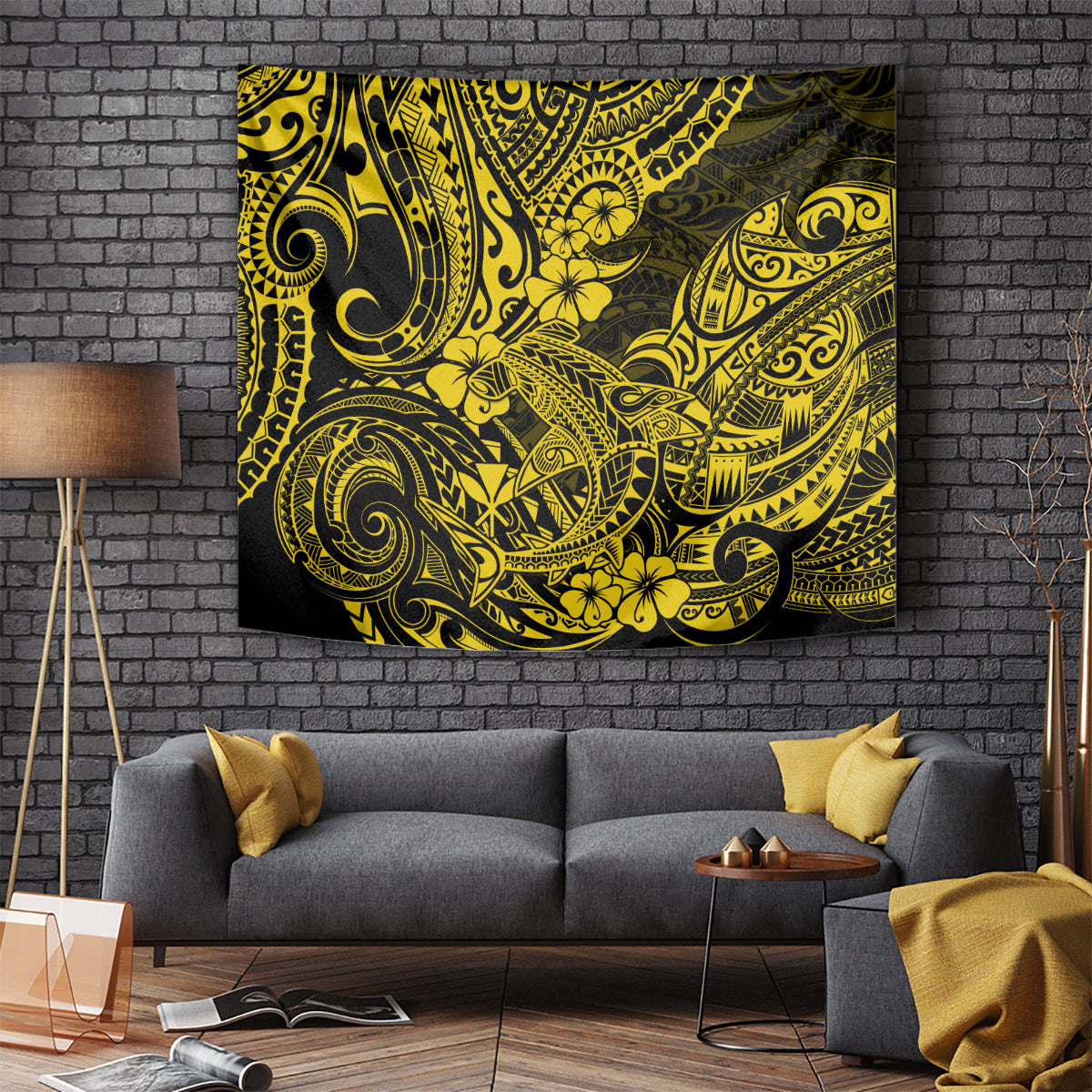 Hawaii Shark Tapestry Polynesian Pattern Yellow Version - Wonder Print Shop