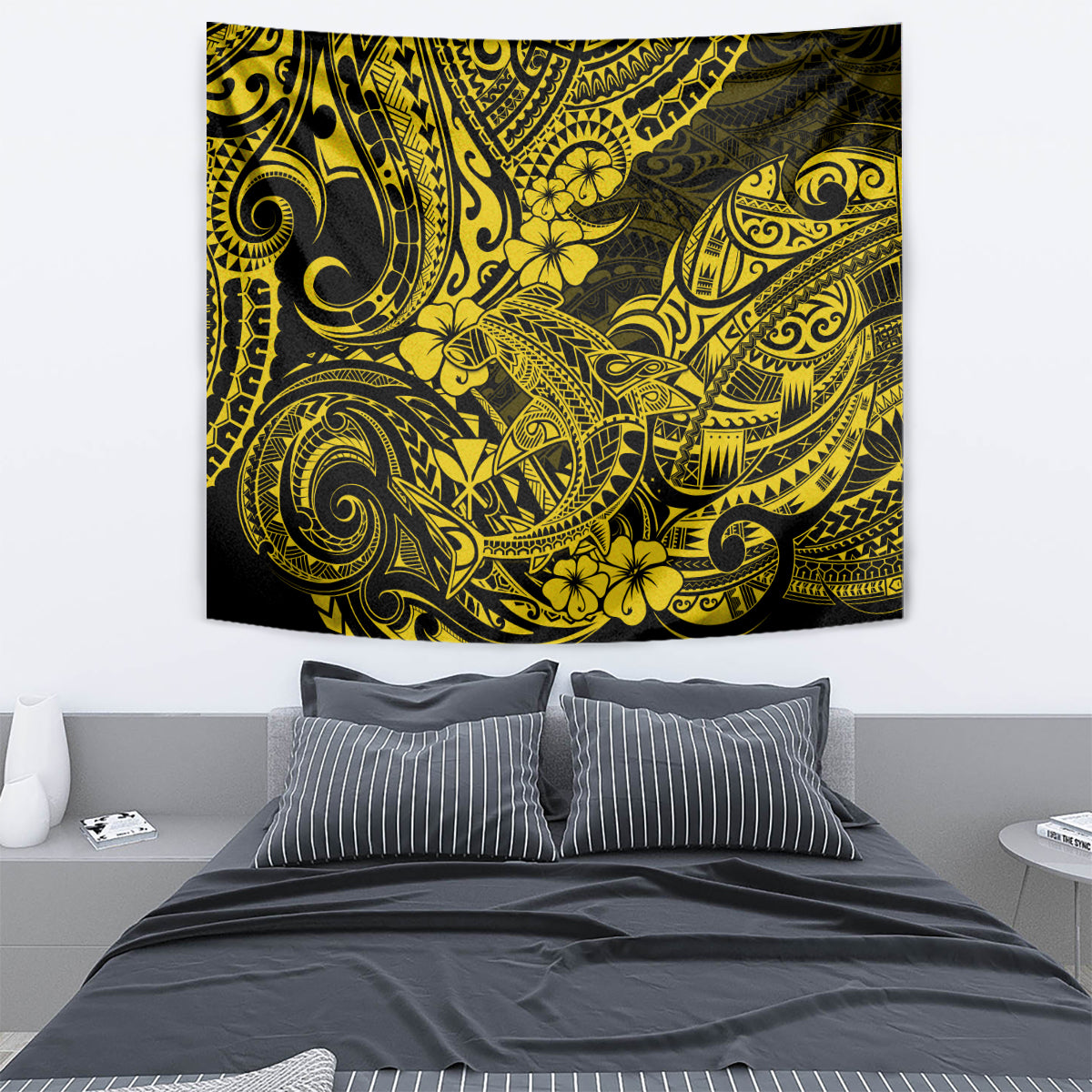 Hawaii Shark Tapestry Polynesian Pattern Yellow Version - Wonder Print Shop