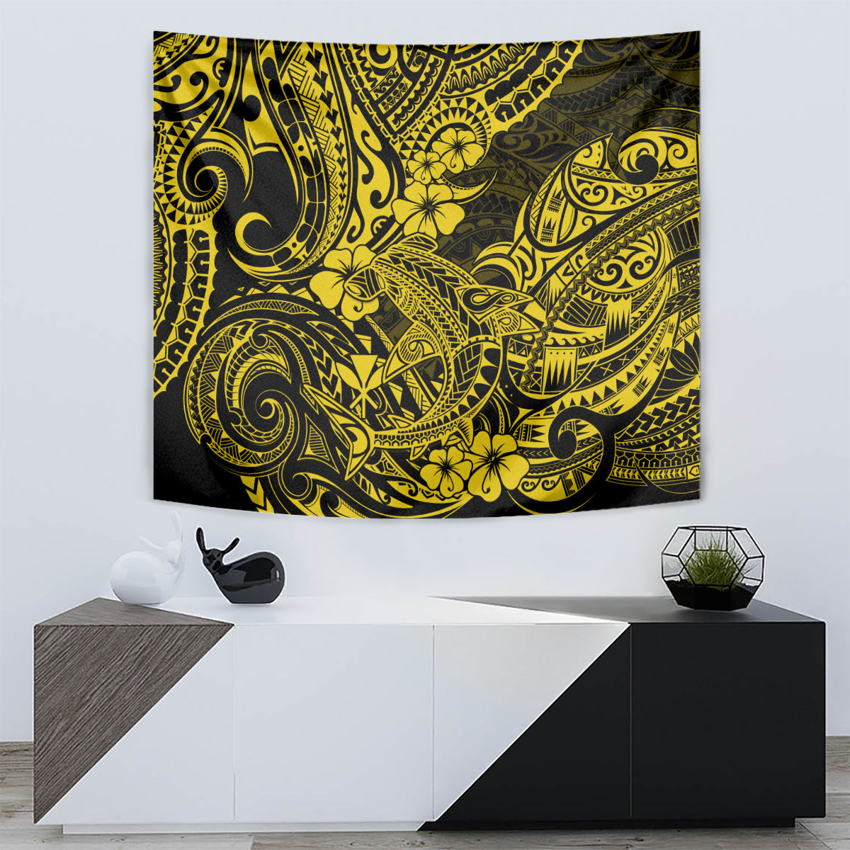 Hawaii Shark Tapestry Polynesian Pattern Yellow Version - Wonder Print Shop