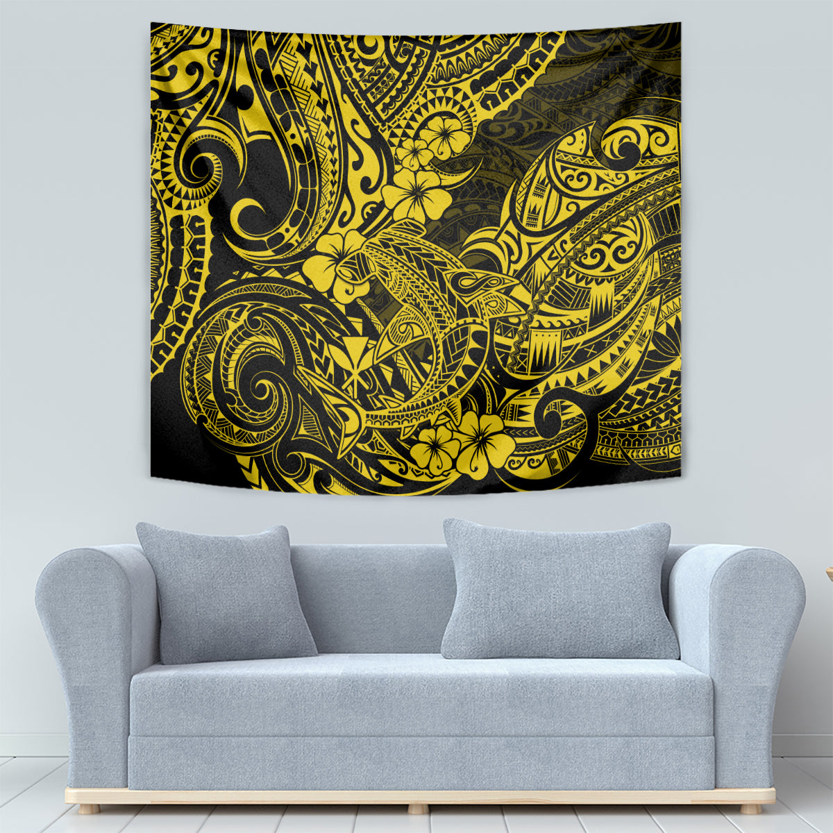 Hawaii Shark Tapestry Polynesian Pattern Yellow Version - Wonder Print Shop