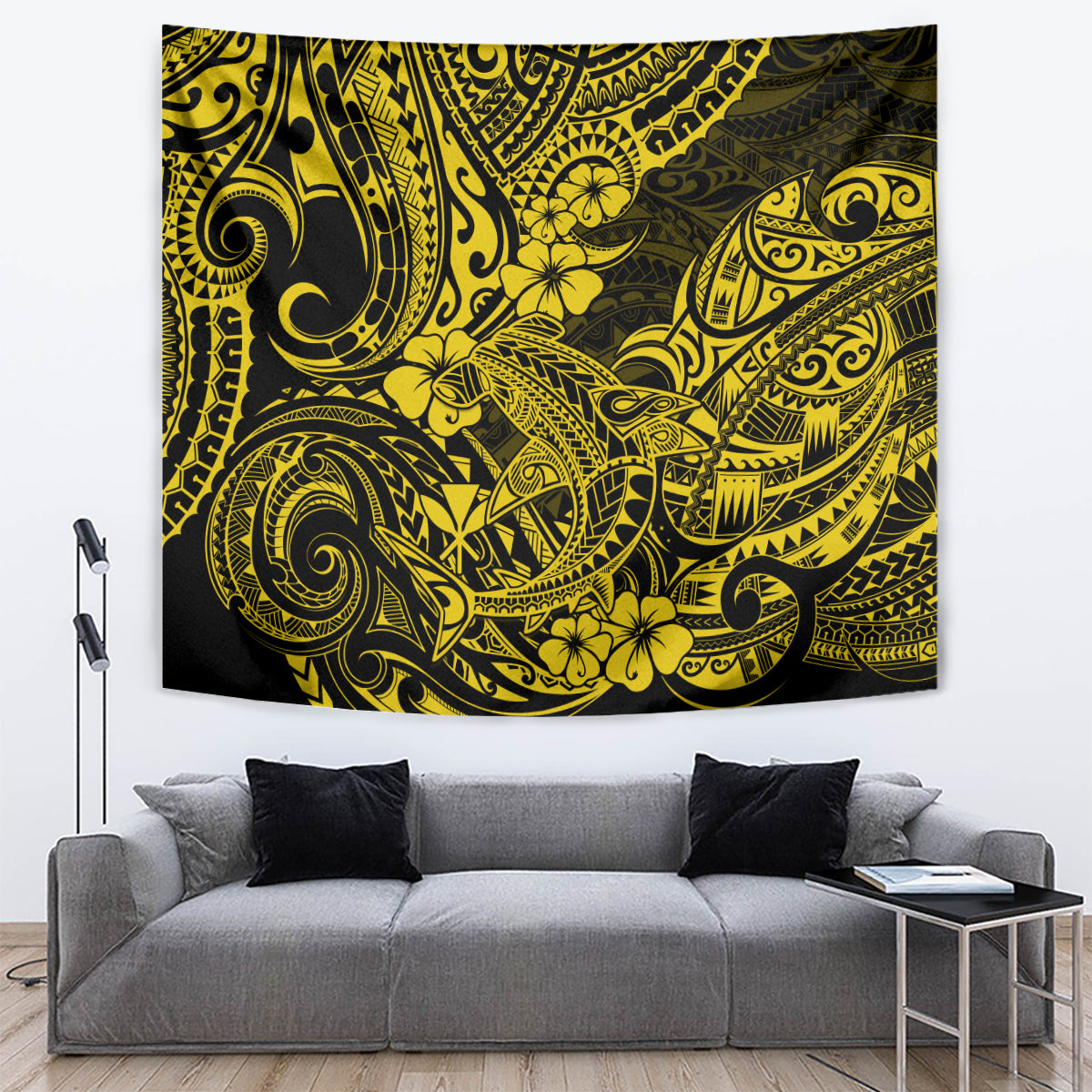 Hawaii Shark Tapestry Polynesian Pattern Yellow Version - Wonder Print Shop