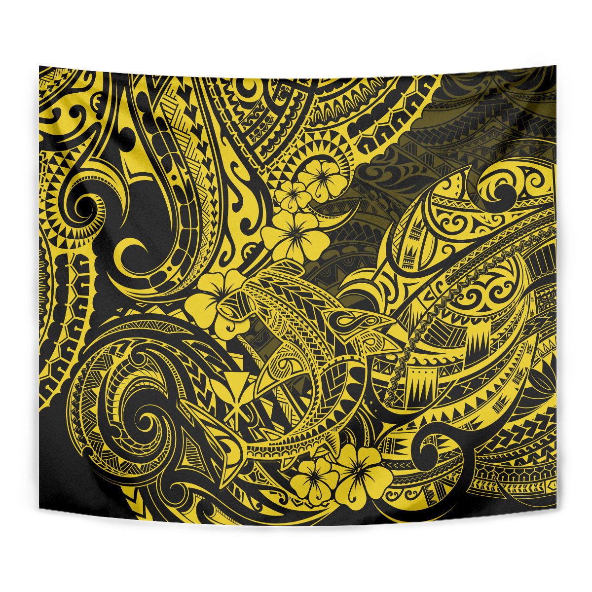 Hawaii Shark Tapestry Polynesian Pattern Yellow Version - Wonder Print Shop