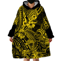 Hawaii Shark Wearable Blanket Hoodie Polynesian Pattern Yellow Version - Wonder Print Shop