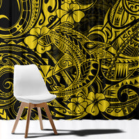 Hawaii Shark Window Curtain Polynesian Pattern Yellow Version - Wonder Print Shop