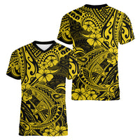 Hawaii Shark Women V Neck T Shirt Polynesian Pattern Yellow Version - Wonder Print Shop
