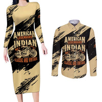 Personalized American Legendary Motorcycles Indian Chief 1947 Couples Matching Long Sleeve Bodycon Dress and Long Sleeve Button Shirt Classic and Vintage - Wonder Print Shop