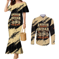 Personalized American Legendary Motorcycles Indian Chief 1947 Couples Matching Mermaid Dress and Long Sleeve Button Shirt Classic and Vintage - Wonder Print Shop