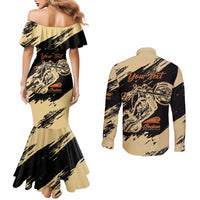 Personalized American Legendary Motorcycles Indian Chief 1947 Couples Matching Mermaid Dress and Long Sleeve Button Shirt Classic and Vintage - Wonder Print Shop