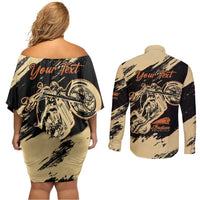 Personalized American Legendary Motorcycles Indian Chief 1947 Couples Matching Off Shoulder Short Dress and Long Sleeve Button Shirt Classic and Vintage - Wonder Print Shop