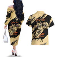 Personalized American Legendary Motorcycles Indian Chief 1947 Couples Matching Off The Shoulder Long Sleeve Dress and Hawaiian Shirt Classic and Vintage - Wonder Print Shop