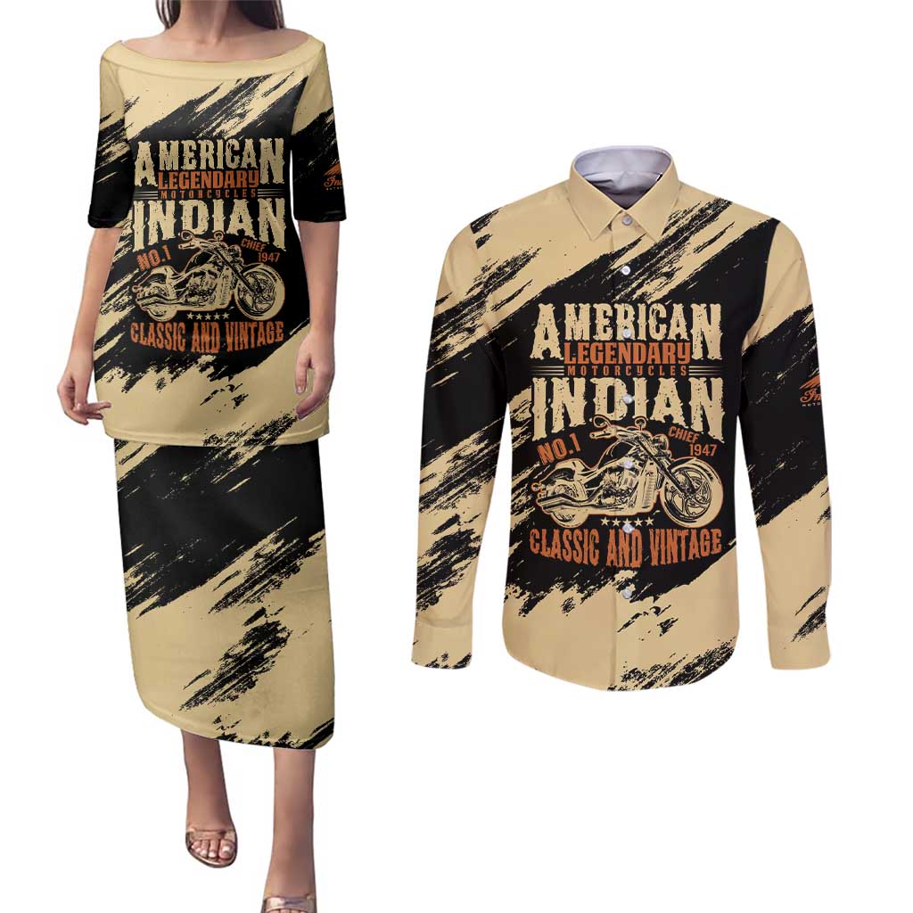 Personalized American Legendary Motorcycles Indian Chief 1947 Couples Matching Puletasi and Long Sleeve Button Shirt Classic and Vintage - Wonder Print Shop