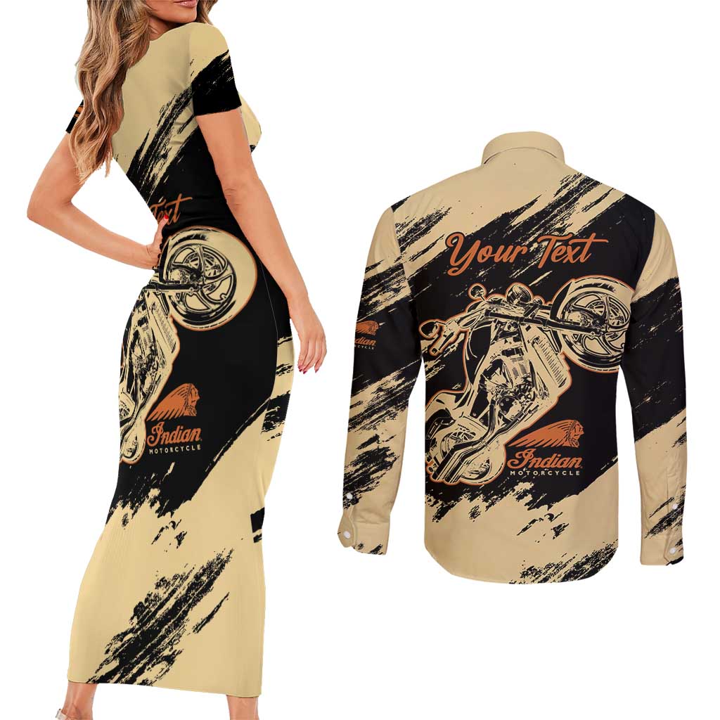 Personalized American Legendary Motorcycles Indian Chief 1947 Couples Matching Short Sleeve Bodycon Dress and Long Sleeve Button Shirt Classic and Vintage - Wonder Print Shop
