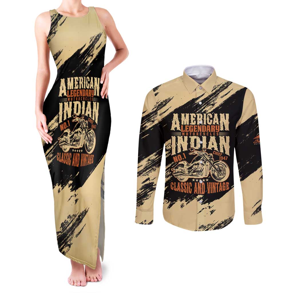 Personalized American Legendary Motorcycles Indian Chief 1947 Couples Matching Tank Maxi Dress and Long Sleeve Button Shirt Classic and Vintage - Wonder Print Shop