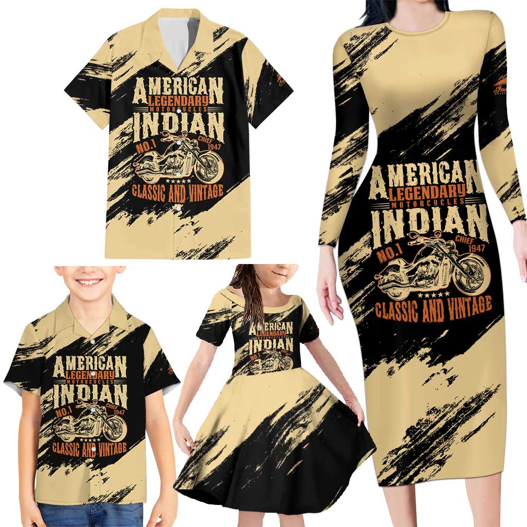 Personalized American Legendary Motorcycles Indian Chief 1947 Family Matching Long Sleeve Bodycon Dress and Hawaiian Shirt Classic and Vintage - Wonder Print Shop