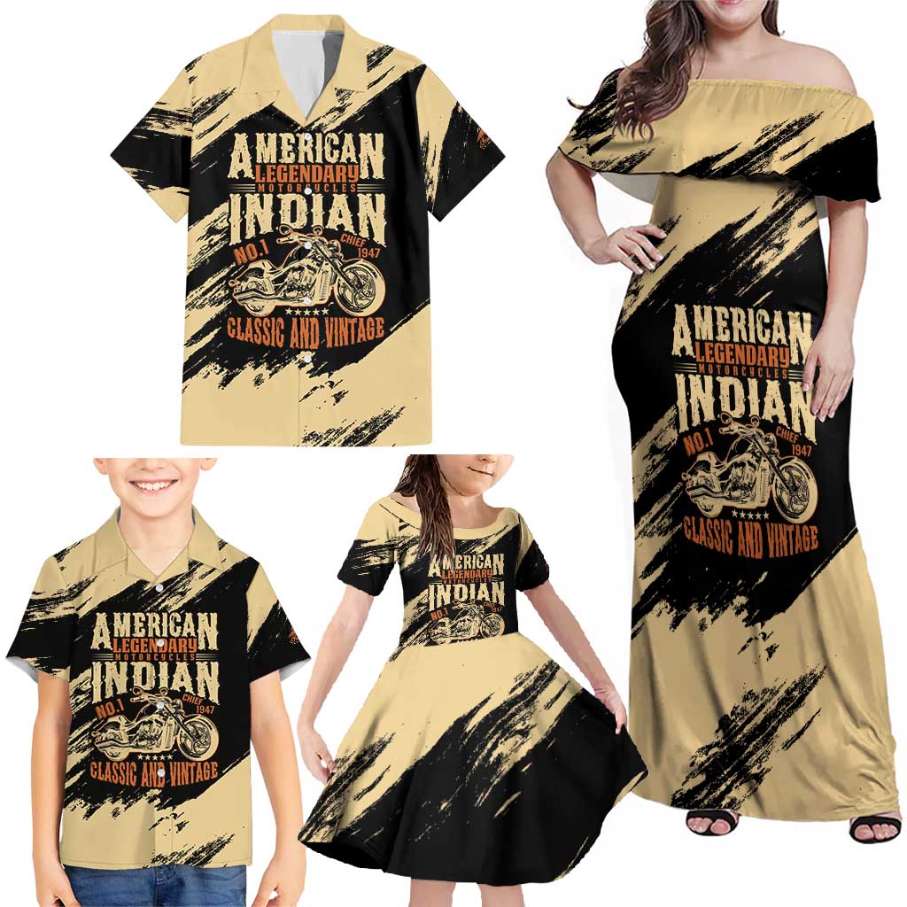 Personalized American Legendary Motorcycles Indian Chief 1947 Family Matching Off Shoulder Maxi Dress and Hawaiian Shirt Classic and Vintage - Wonder Print Shop