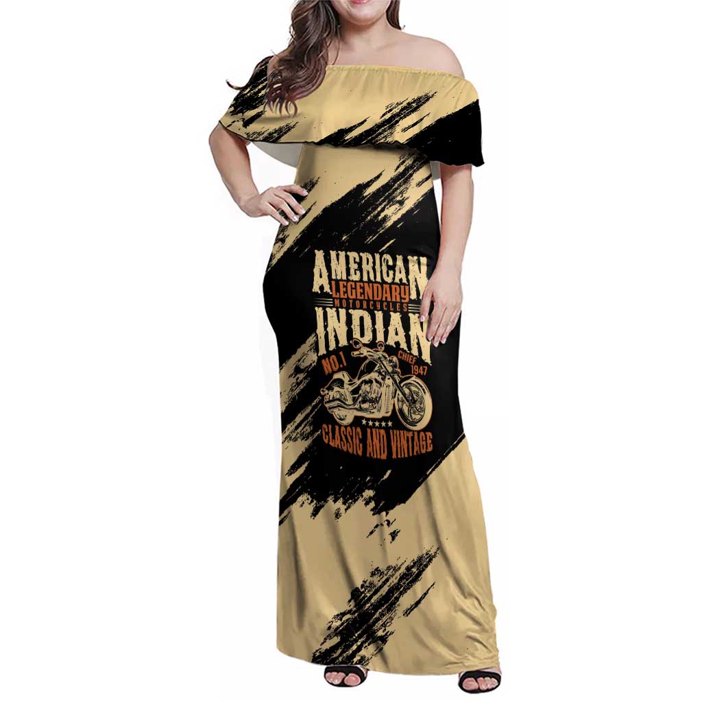 Personalized American Legendary Motorcycles Indian Chief 1947 Family Matching Off Shoulder Maxi Dress and Hawaiian Shirt Classic and Vintage - Wonder Print Shop