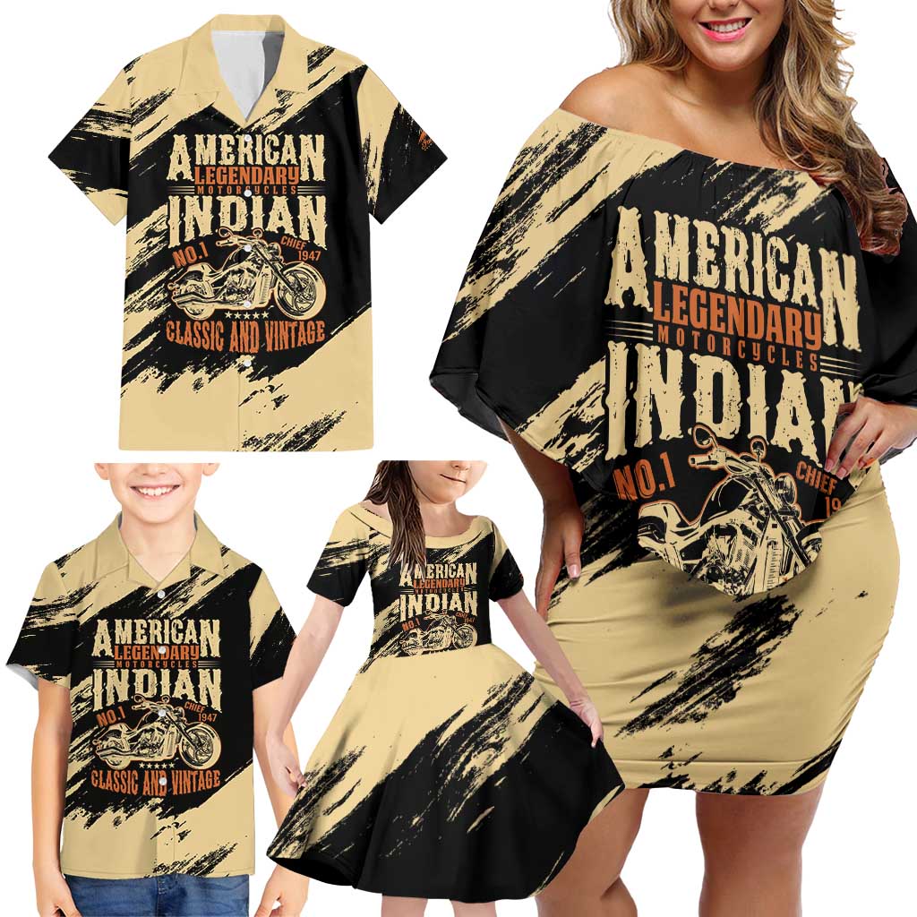 Personalized American Legendary Motorcycles Indian Chief 1947 Family Matching Off Shoulder Short Dress and Hawaiian Shirt Classic and Vintage - Wonder Print Shop