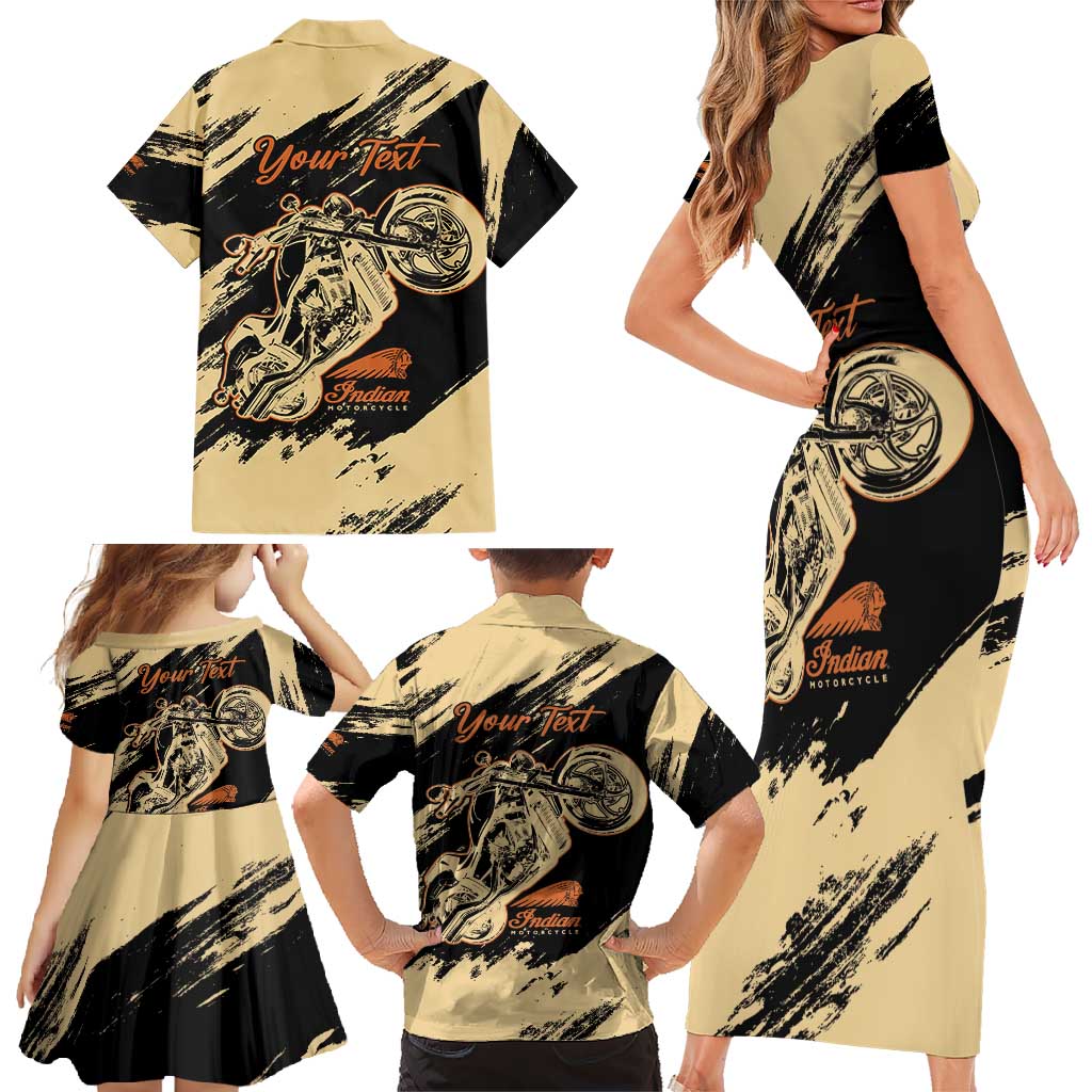 Personalized American Legendary Motorcycles Indian Chief 1947 Family Matching Short Sleeve Bodycon Dress and Hawaiian Shirt Classic and Vintage - Wonder Print Shop