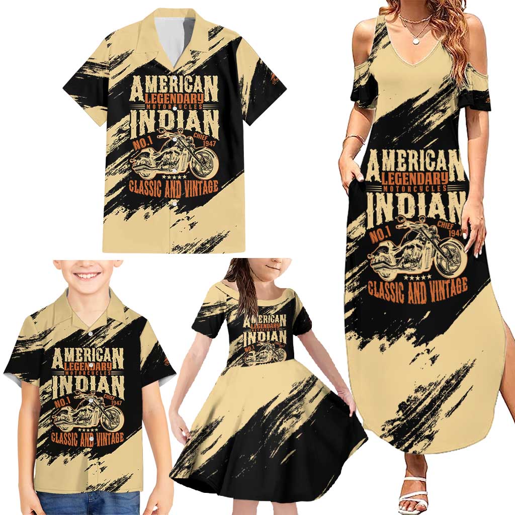 Personalized American Legendary Motorcycles Indian Chief 1947 Family Matching Summer Maxi Dress and Hawaiian Shirt Classic and Vintage - Wonder Print Shop