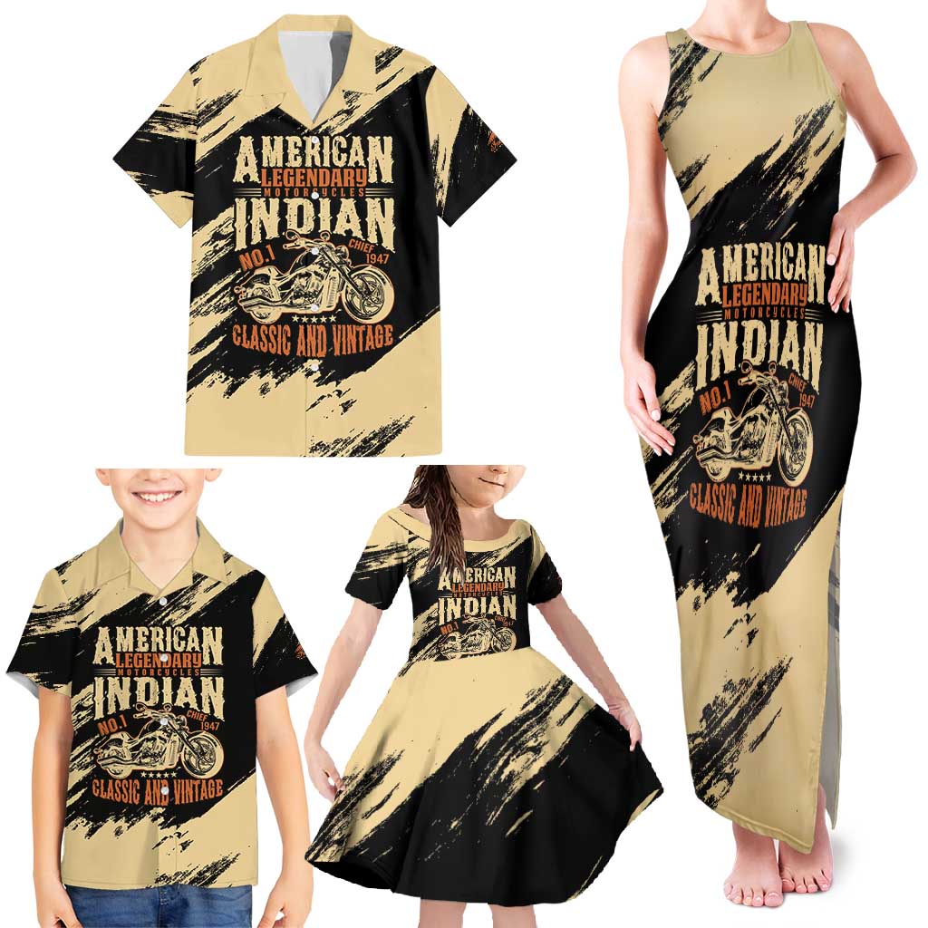 Personalized American Legendary Motorcycles Indian Chief 1947 Family Matching Tank Maxi Dress and Hawaiian Shirt Classic and Vintage - Wonder Print Shop