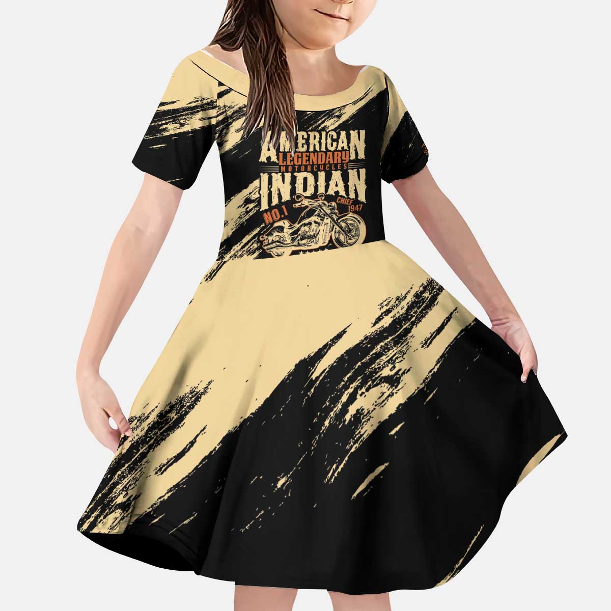 Personalized American Legendary Motorcycles Indian Chief 1947 Kid Short Sleeve Dress Classic and Vintage - Wonder Print Shop