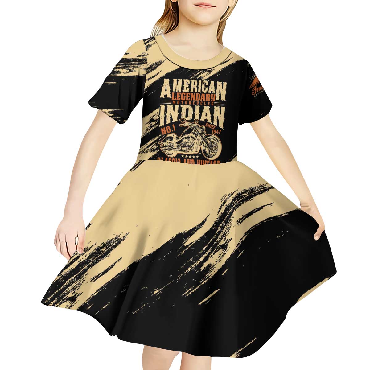 Personalized American Legendary Motorcycles Indian Chief 1947 Kid Short Sleeve Dress Classic and Vintage - Wonder Print Shop