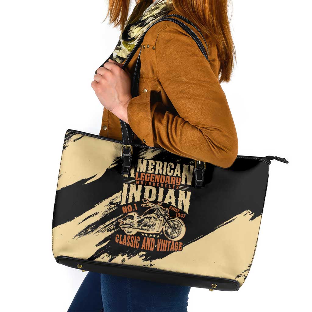 American Legendary Motorcycles Indian Chief 1947 Leather Tote Bag Classic and Vintage - Wonder Print Shop