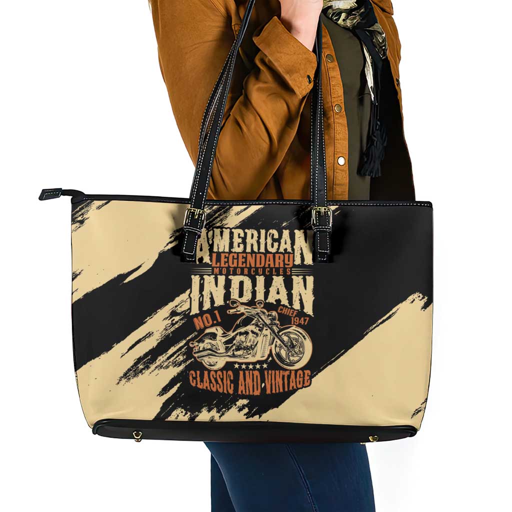 American Legendary Motorcycles Indian Chief 1947 Leather Tote Bag Classic and Vintage - Wonder Print Shop