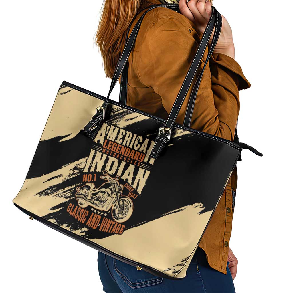 American Legendary Motorcycles Indian Chief 1947 Leather Tote Bag Classic and Vintage - Wonder Print Shop