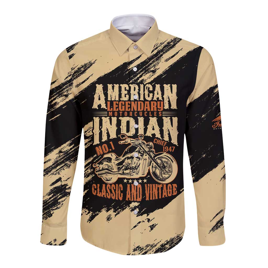 Personalized American Legendary Motorcycles Indian Chief 1947 Long Sleeve Button Shirt Classic and Vintage - Wonder Print Shop