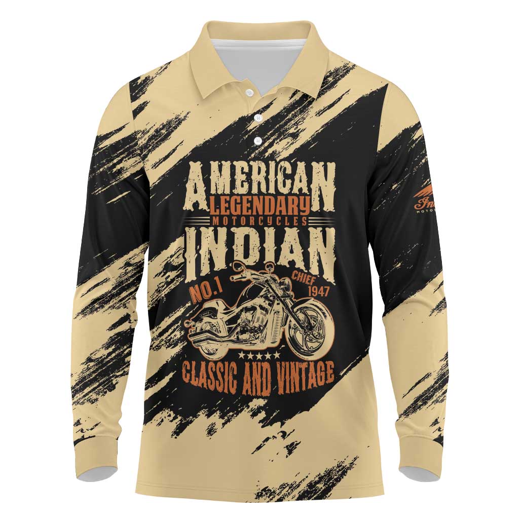 Personalized American Legendary Motorcycles Indian Chief 1947 Long Sleeve Polo Shirt Classic and Vintage - Wonder Print Shop