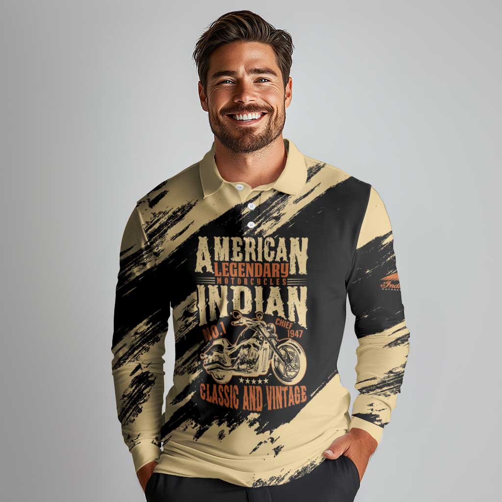 Personalized American Legendary Motorcycles Indian Chief 1947 Long Sleeve Polo Shirt Classic and Vintage - Wonder Print Shop