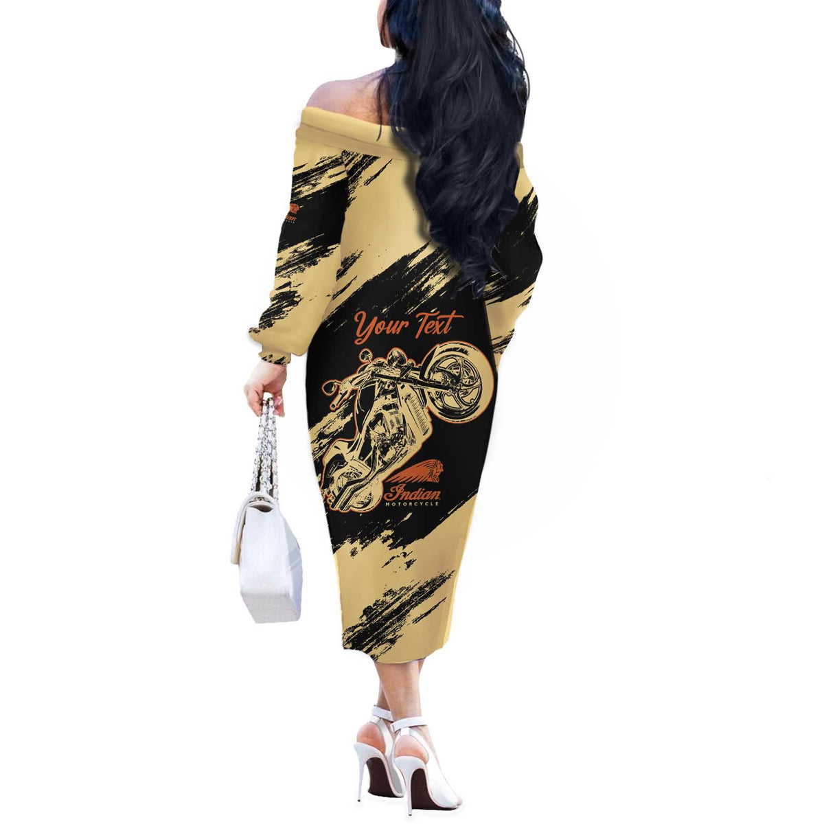 Personalized American Legendary Motorcycles Indian Chief 1947 Off The Shoulder Long Sleeve Dress Classic and Vintage - Wonder Print Shop
