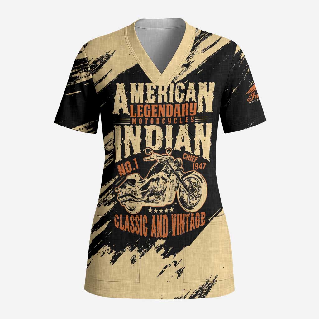 Personalized American Legendary Motorcycles Indian Chief 1947 Scrub Top Classic and Vintage - Wonder Print Shop
