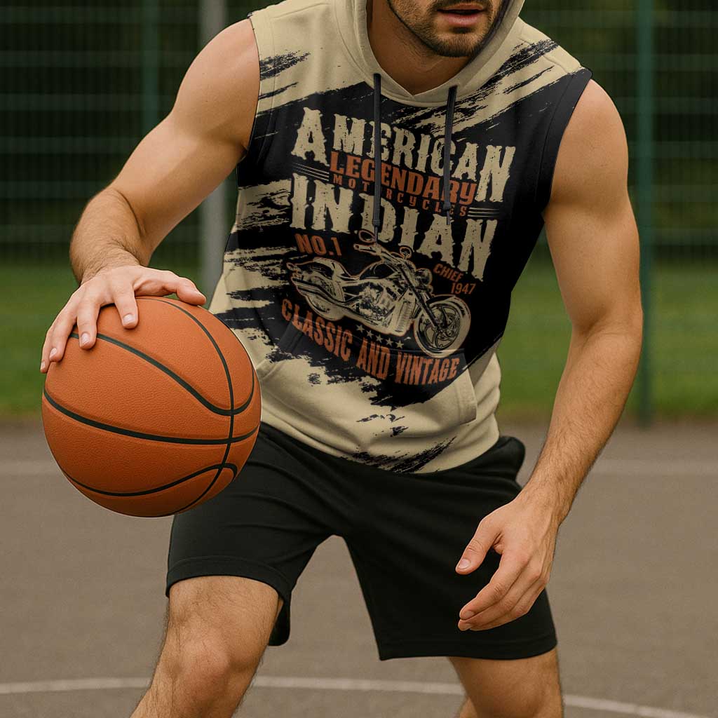 Personalized American Legendary Motorcycles Indian Chief 1947 Sleeveless Hoodie Classic and Vintage - Wonder Print Shop