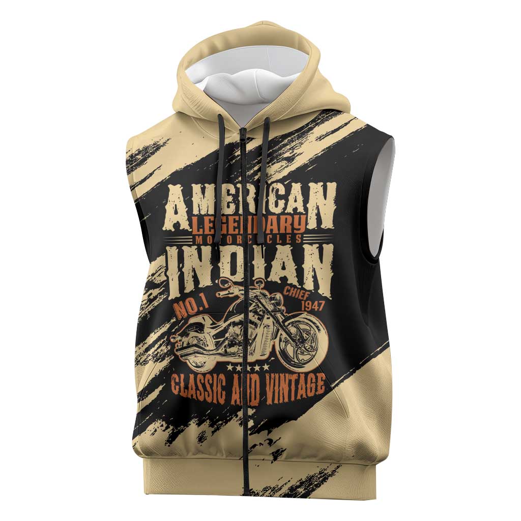 Personalized American Legendary Motorcycles Indian Chief 1947 Sleeveless Zip Hoodie Classic and Vintage - Wonder Print Shop