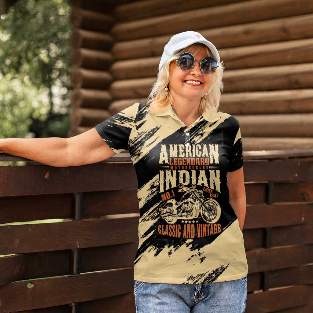 Personalized American Legendary Motorcycles Indian Chief 1947 Women Polo Shirt Classic and Vintage - Wonder Print Shop