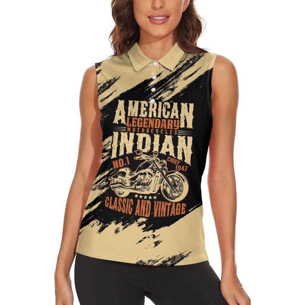 Personalized American Legendary Motorcycles Indian Chief 1947 Women Sleeveless Polo Shirt Classic and Vintage - Wonder Print Shop