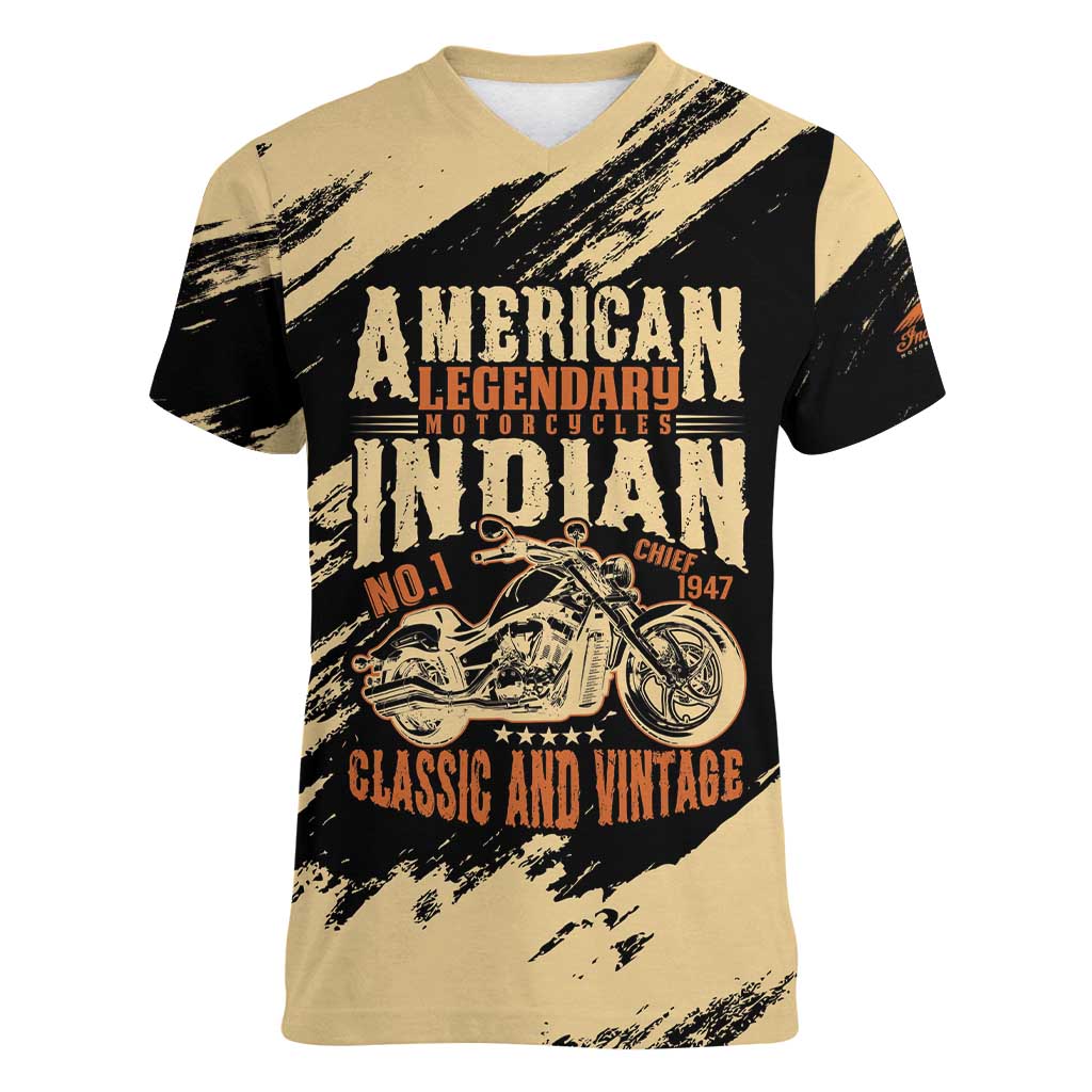 Personalized American Legendary Motorcycles Indian Chief 1947 Women V-Neck T-Shirt Classic and Vintage - Wonder Print Shop