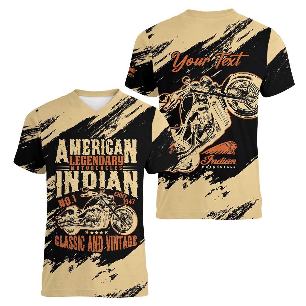 Personalized American Legendary Motorcycles Indian Chief 1947 Women V-Neck T-Shirt Classic and Vintage - Wonder Print Shop