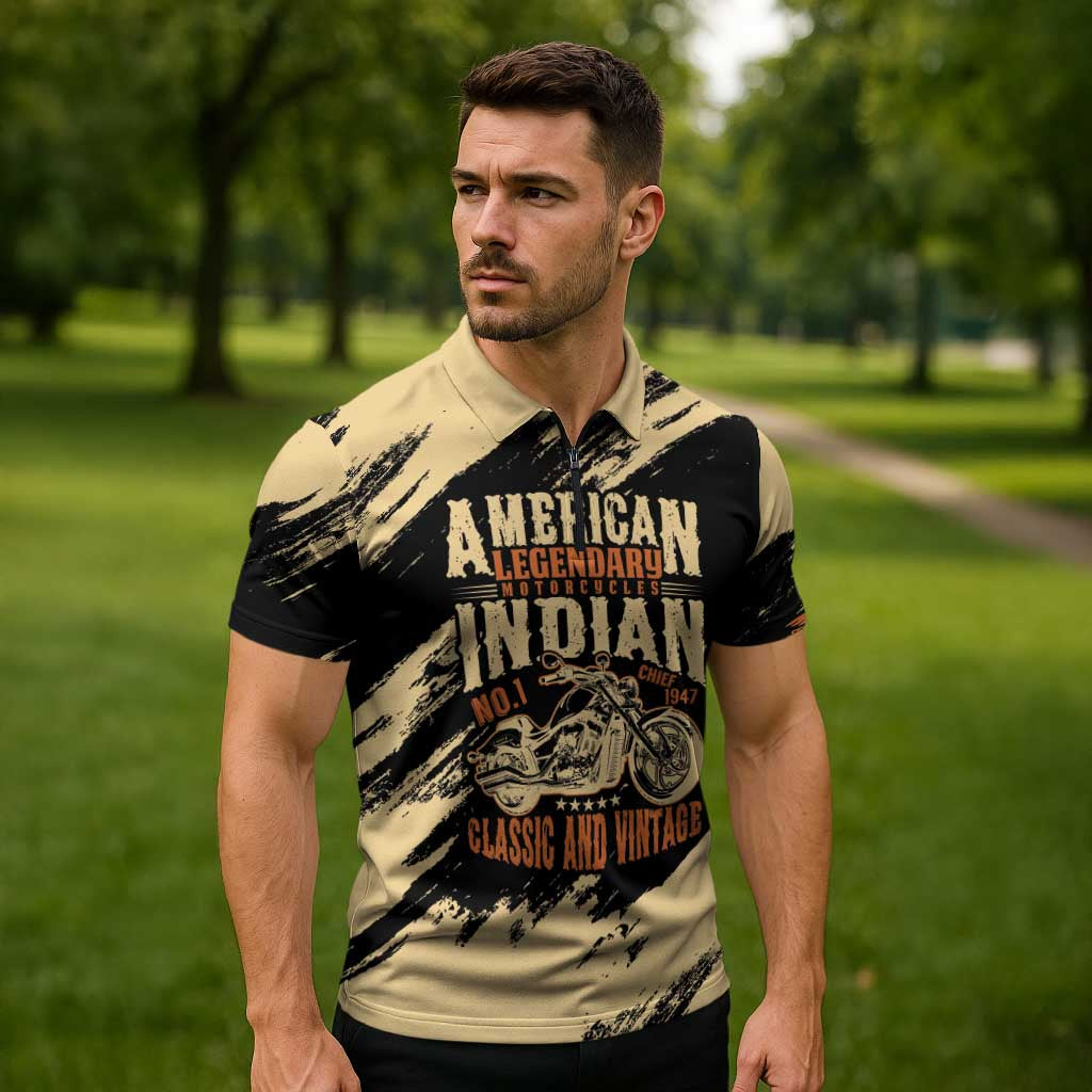 Personalized American Legendary Motorcycles Indian Chief 1947 Zipper Polo Shirt Classic and Vintage - Wonder Print Shop