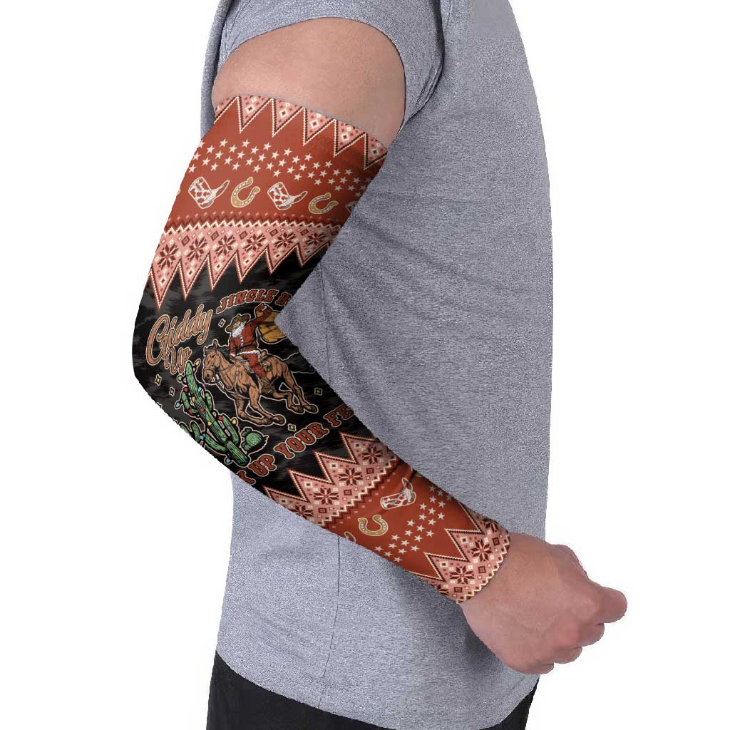 Howdy Christmas Cowboy Santa Arm Sleeves Giddy Up Jingle Horse Pick Up Your Feet - Wonder Print Shop