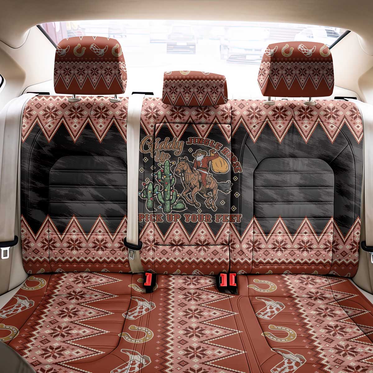 Howdy Christmas Cowboy Santa Back Car Seat Cover Giddy Up Jingle Horse Pick Up Your Feet - Wonder Print Shop