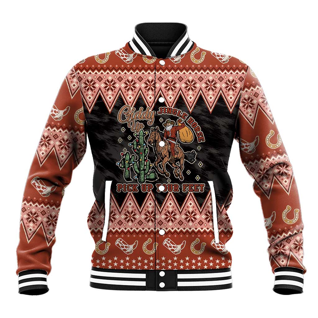 Howdy Christmas Cowboy Santa Baseball Jacket Giddy Up Jingle Horse Pick Up Your Feet - Wonder Print Shop
