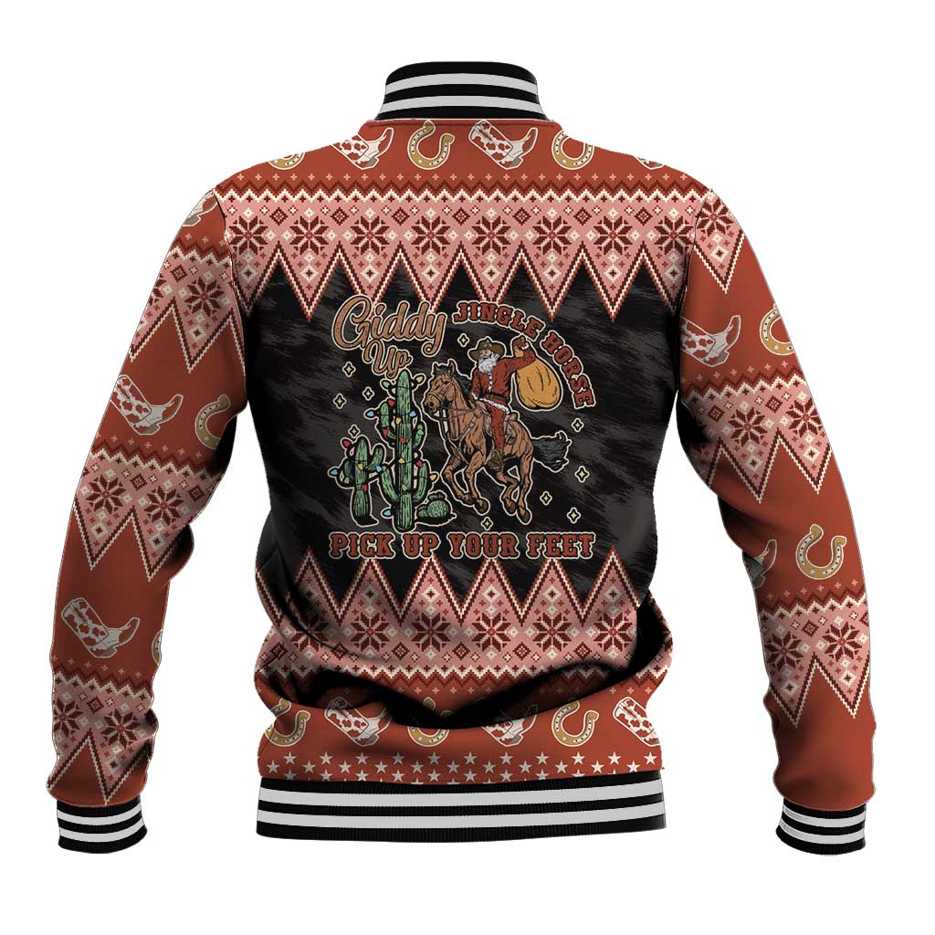 Howdy Christmas Cowboy Santa Baseball Jacket Giddy Up Jingle Horse Pick Up Your Feet - Wonder Print Shop