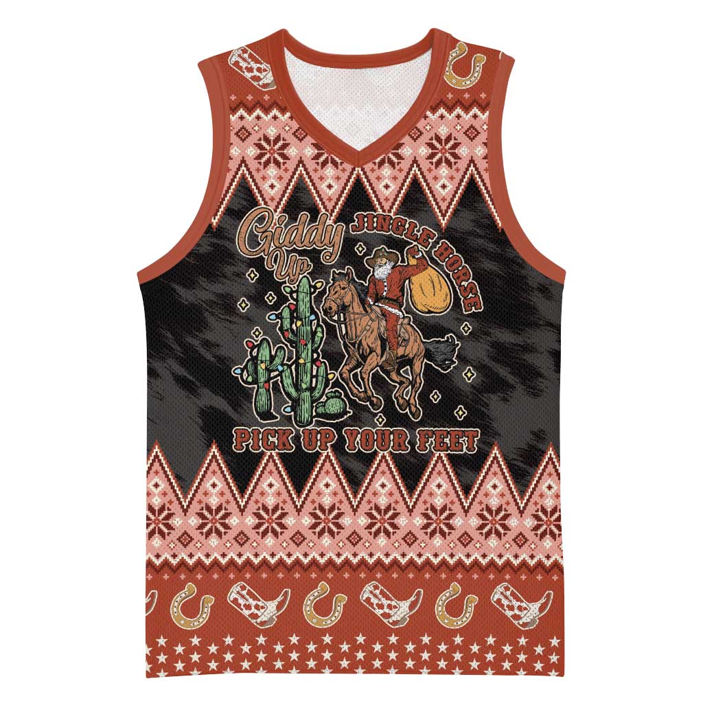 Howdy Christmas Cowboy Santa Basketball Jersey Giddy Up Jingle Horse Pick Up Your Feet - Wonder Print Shop